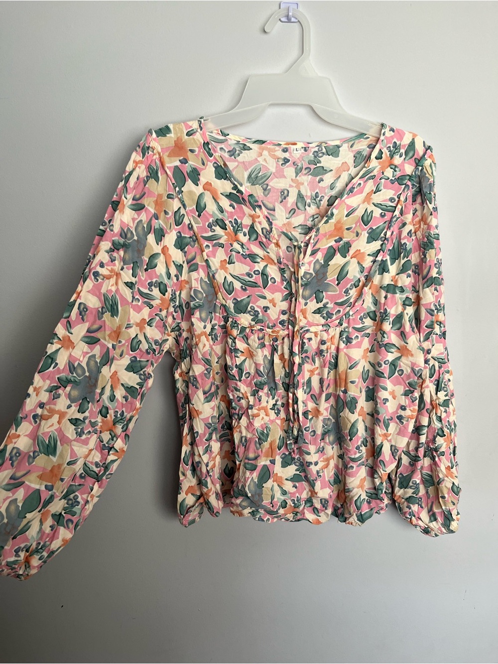 Boho Floral Tie-Front Blouse in Pink and Cream
